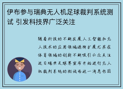 伊布参与瑞典无人机足球裁判系统测试 引发科技界广泛关注